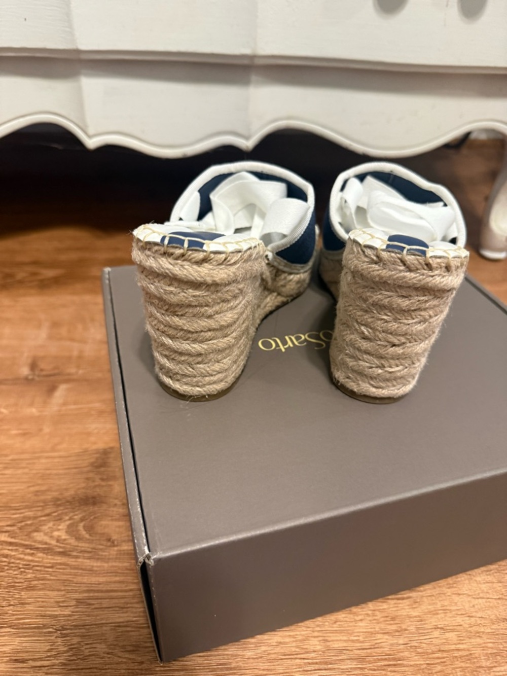 Franco Sarto Navy and White Canvas Espadrille Wedge Sandal - Picture 6 of 8